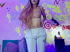 desperate latina teen wets her pussy lips with dirty talk in room