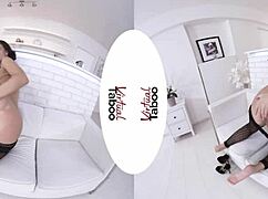 brunette masturbates shaved pussy to orgasm in wet fishnets taboo virtual scene