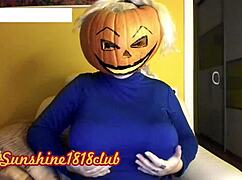 Happy Halloween pervs with big boobs in pumpkin cam show on 10/31