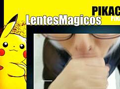 blonde with glasses gives blowjob to black guy