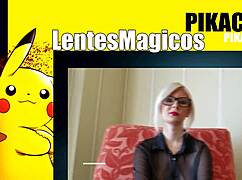 blonde with glasses gives blowjob to black guy