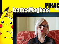 blonde with glasses gives blowjob to black guy