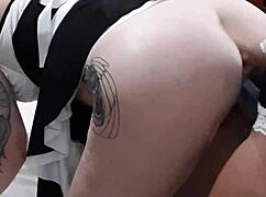 tiny karlee rides petite milf, then gets cunt and ass fucked with creampie