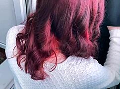 Sloppy deepthroat blowjob on public balcony with plump brunette