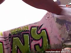 thin german blonde milf seduces man for outdoor sex