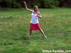 Petite Babe Flashes Panties Outdoors