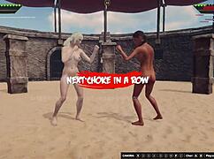 Terra vs Amanda in naked 3D wrestling with pussy fingering and oral fights