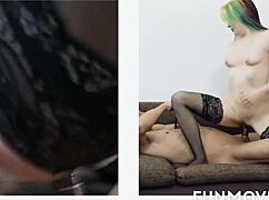 european milf undresses in nylons for striptease and orgasm