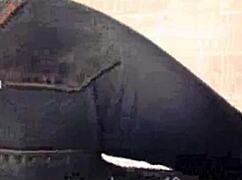 Girl reveals huge breasts in toilet for cumshot.