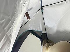 cute babysitter drips precum in tent