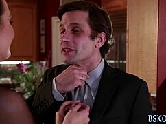 Blonde babe receives cum facial after blowjob and fingering