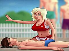 In Summertime Saga, the best gloryhole scene features a babe receiving a creampie.