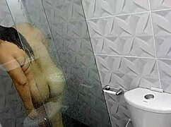 Stepmom swallows my big cock in shower