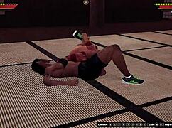 Dela and Josie wrestle naked in 3D, face sitting for victory