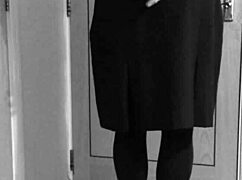 Crossdresser in Uniform Bound Tight with Handcuffs for Self-Bondage Play