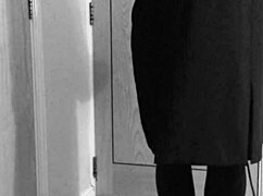 Crossdresser in Uniform Bound Tight with Handcuffs for Self-Bondage Play