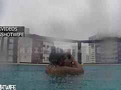 I get fucked by the cuckold in the open pool while waiting for real men