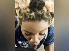 Ebony teen tries to avoid getting caught sucking cock in the elevator to the 13th floor