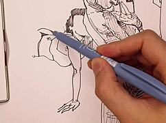 Porn artist sketches sexy girls with big tits and ass