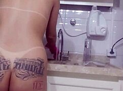 Latina Teen Washes Dishes and Prepares Dinner