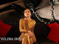 Nipple Torture For Golden Catsuit Mistress