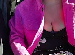 wife teases her pussy during a drive with friend