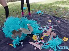 Freya Von Doom And Sweet Sophia Have Barefoot Threesome Sex With Anal And Blowjob In Garden!