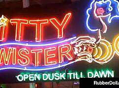 Watch Rubberdoll and Kendra James get dominated with dildos under lights?