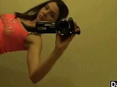 petite brunette teen alone in bedroom with mirror and panties