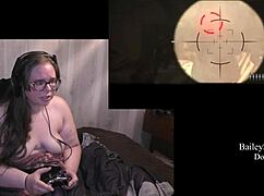 Naked brunette with tattoos and piercings exposes her monster ass in Evil Within playthrough.