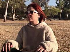 A latina couple explores orgasm control with toys in the park