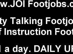 Femdom babe forces footjob while denying touch to her feet.