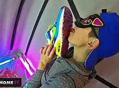 food fetish crush with dirty feet in shoes and sneakers