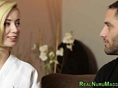 the asian masseuse gives a nuru massage with handjob and oral