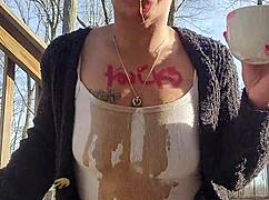 Ebony babe doesn't care about messy outdoor fucking.