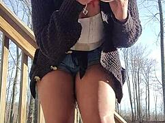 Ebony babe doesn't care about messy outdoor fucking.