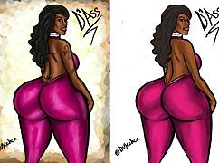 Thick booty Cherokee D'Ass illustration featuring curvy ebony model in anime hentai style