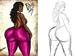 Thick booty Cherokee D'Ass illustration featuring curvy ebony model in anime hentai style
