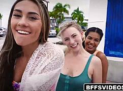 Are Maya Farrell and friends licking pussies at Fantasy Fest? Yes, and fucking big cocks too!