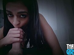 petite latina teen 18+ gives sloppy blowjob to big cock pov in high definition