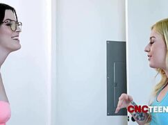 Wow, check this cute teen blonde with glasses riding cowgirl style! 😍