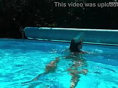 Sexy Brunette MILF Angelica Strips Naked By The Pool With Big Tits