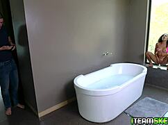 Petite ebony Scarlit Scandal devours a massive cock before pounding