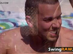 this hot brunette is always topless at swinger parties 😍