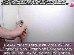 German amateur milf pulls off condom for anal creampie on her big tits.