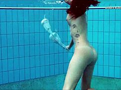 Hot Tits and Shaved Pussy Underwater in Bikini on Beach