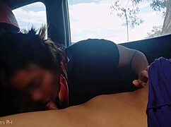 I licked her pussy deep in the car scandal with the driver.