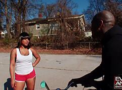 Evasive angles she gets the attention of a tattooed thug so he takes her to his place and lets her suck his dick till hes ready to plunge into her and finally bust on her chest 25-3