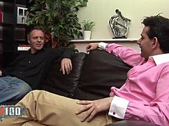 Small blonde takes deepthroat and double penetration in wild threesome action.