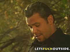 let's fuck outside with cute brunette's big boobs in public